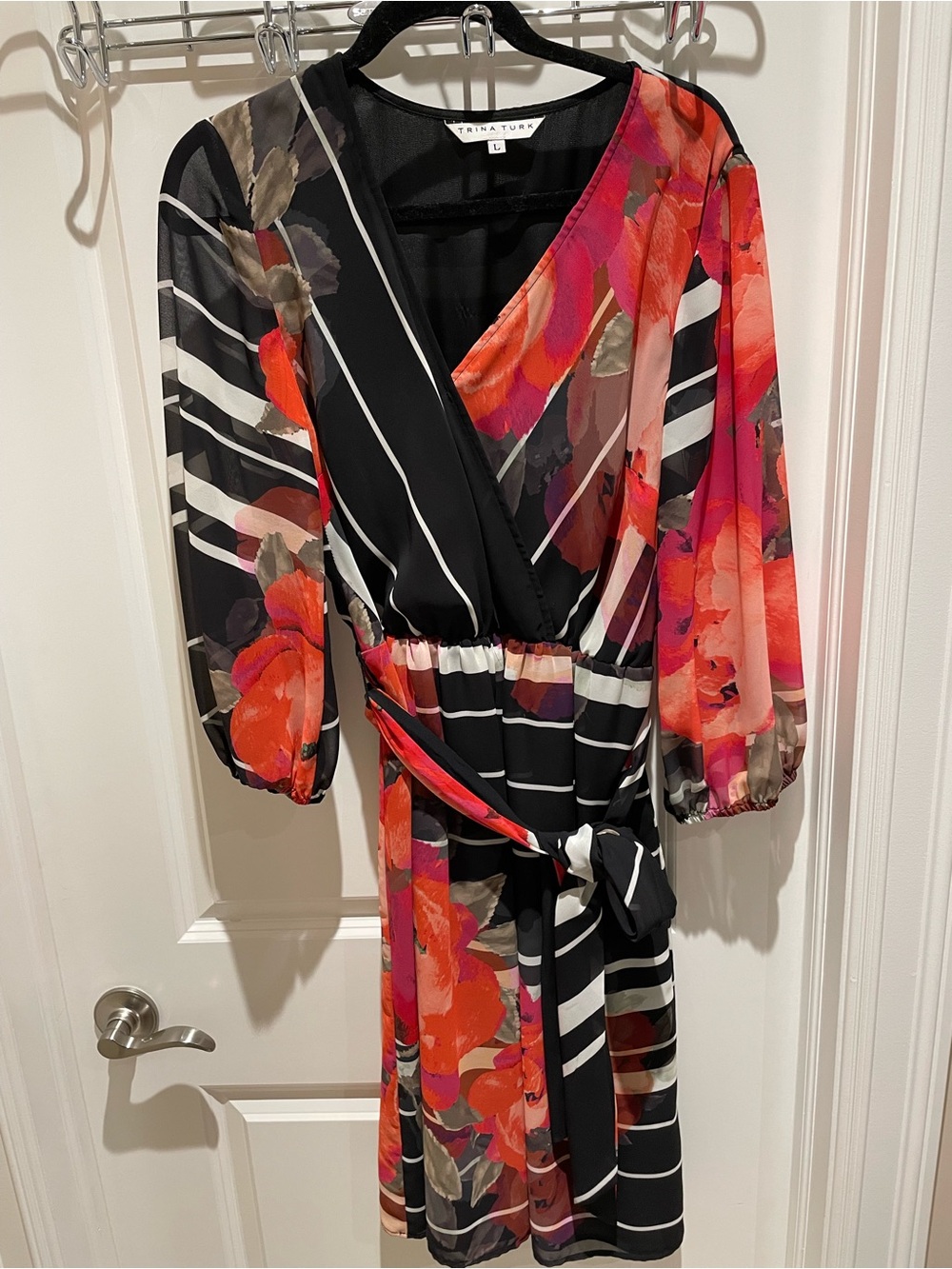 Trina Turk Black Dress with Red & Pink Floral Print